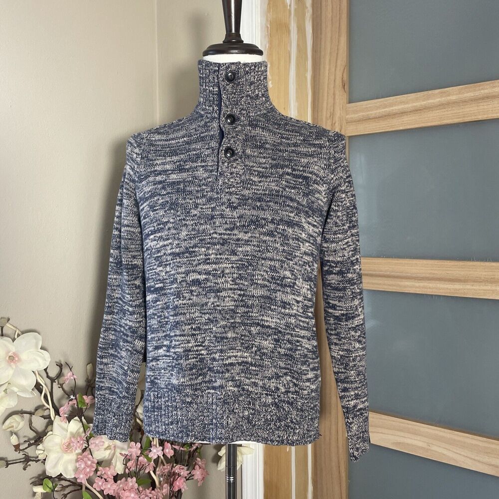 H&M LOGG Mens Pullover Sweater Small Marled Knit Mock Neck Long Sleeve Gray